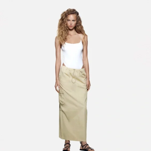 Zara Skirts Zara Cargo Nwt Maxi Skirt Beigetan Sz Xs Poshmark